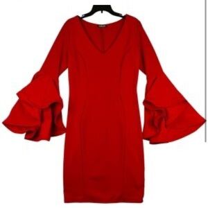 Fashion nova glow up red long bell sleeves 1xl dress